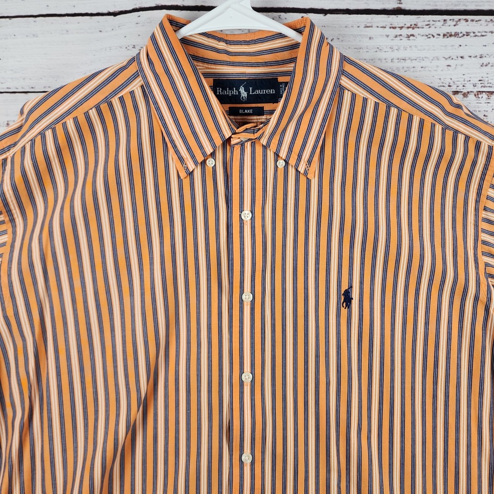 Ralph Lauren Blake Button Up Shirt Large Classic Fit Orange Blue Striped